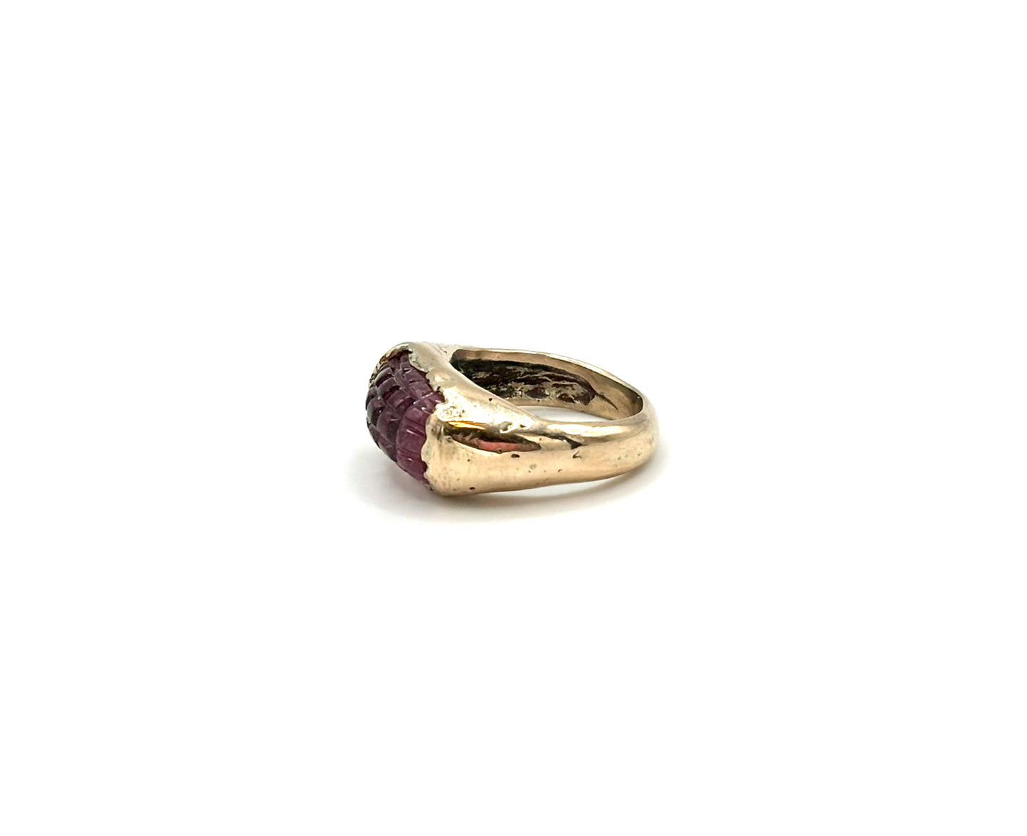 Cross roads pink tourmaline and 9ct rose gold chunky ring