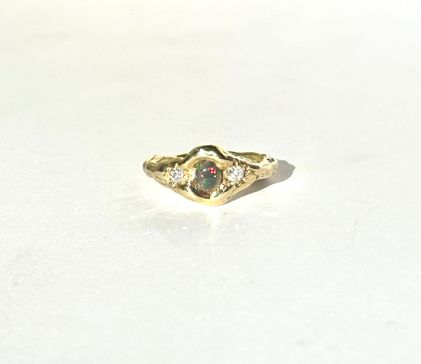 El Dorado Opal and Moissanites 18k Gold Ring