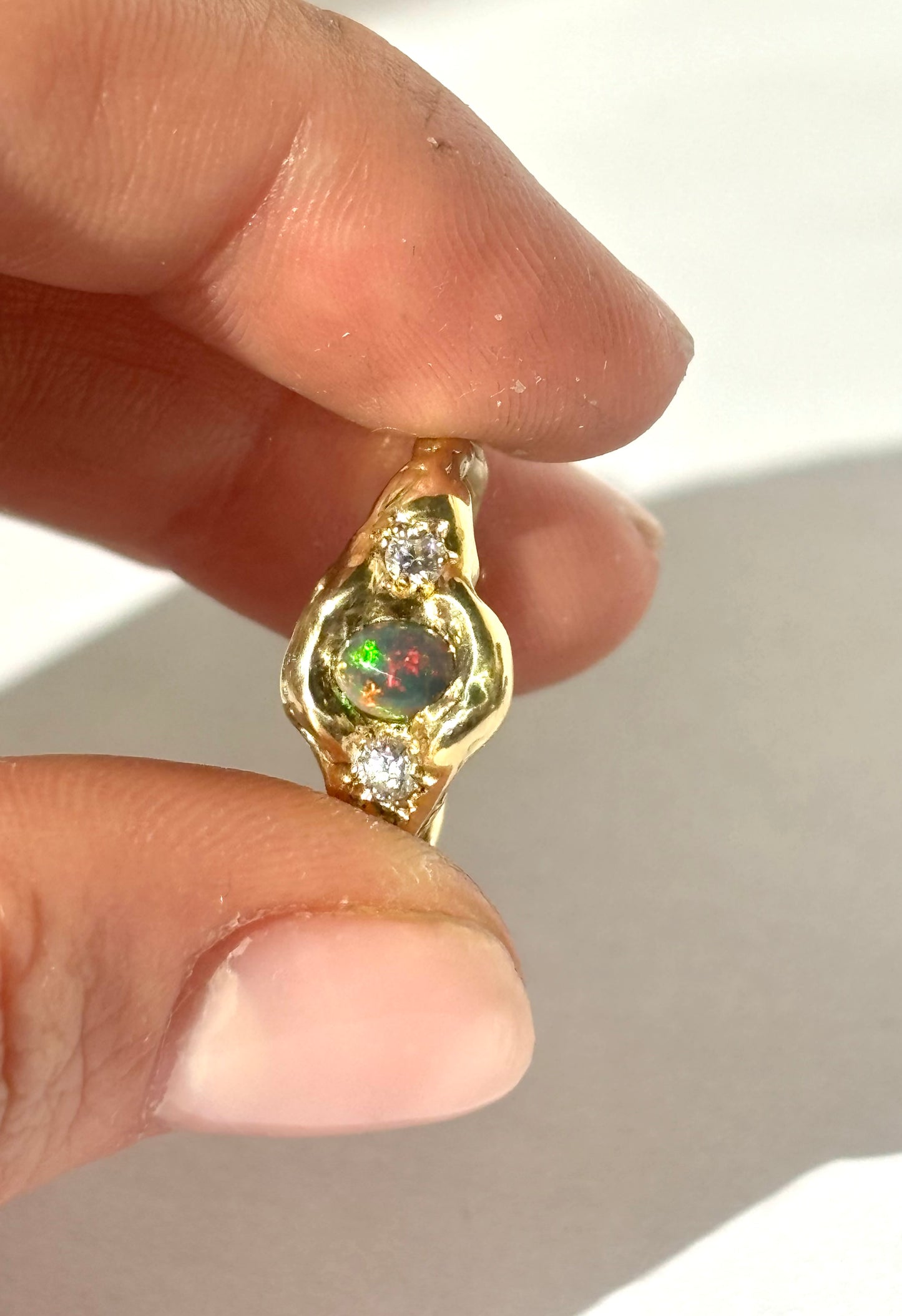 El Dorado Opal and Moissanites 18k Gold Ring