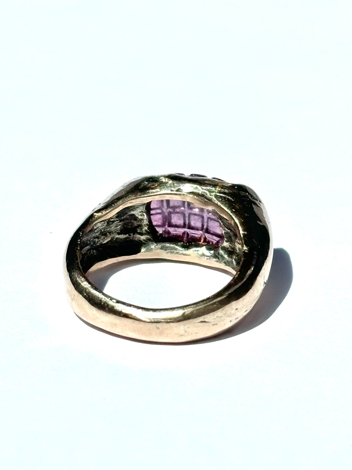 Cross roads pink tourmaline and 9ct rose gold chunky ring