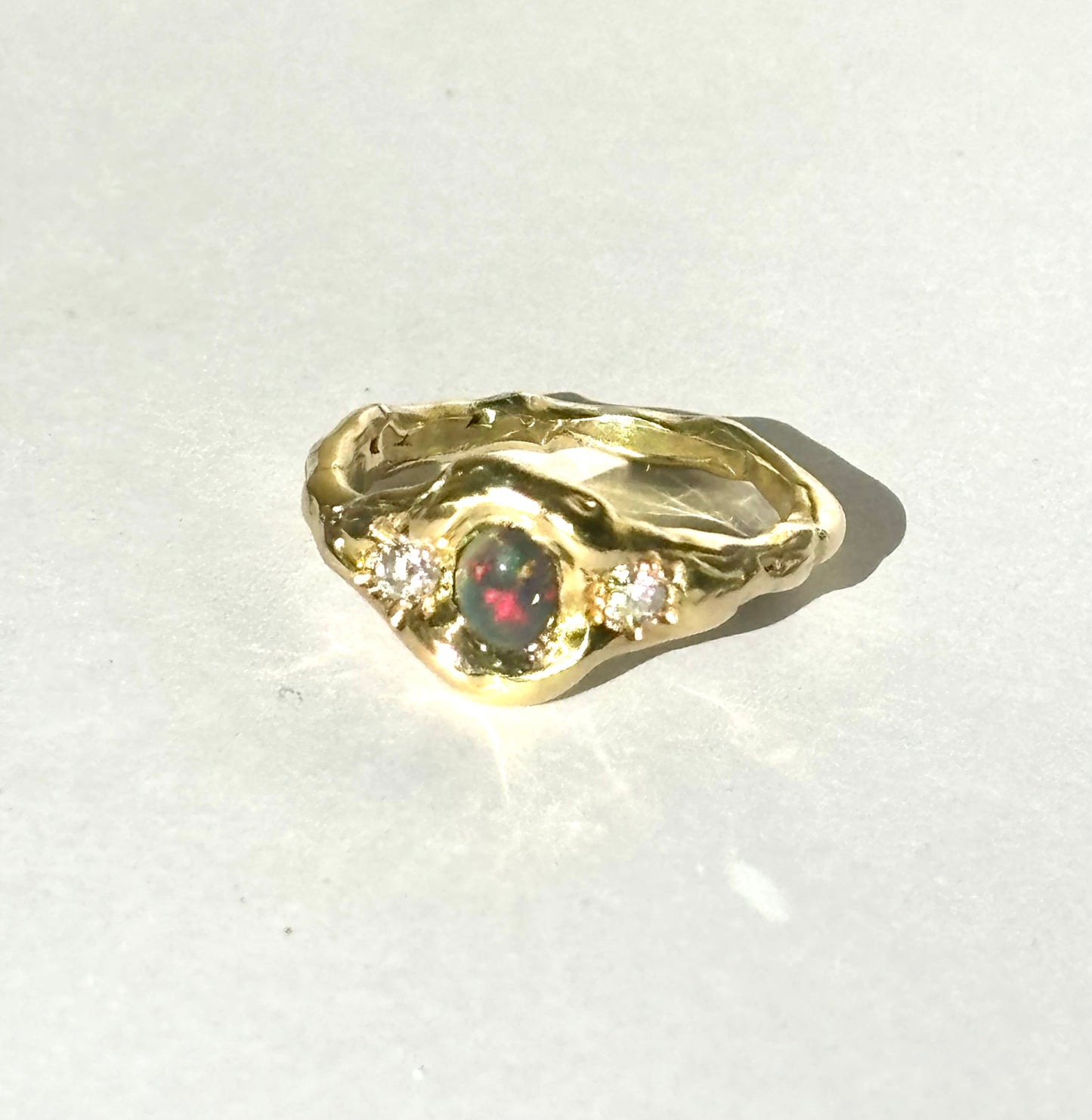 El Dorado Opal and Moissanites 18k Gold Ring