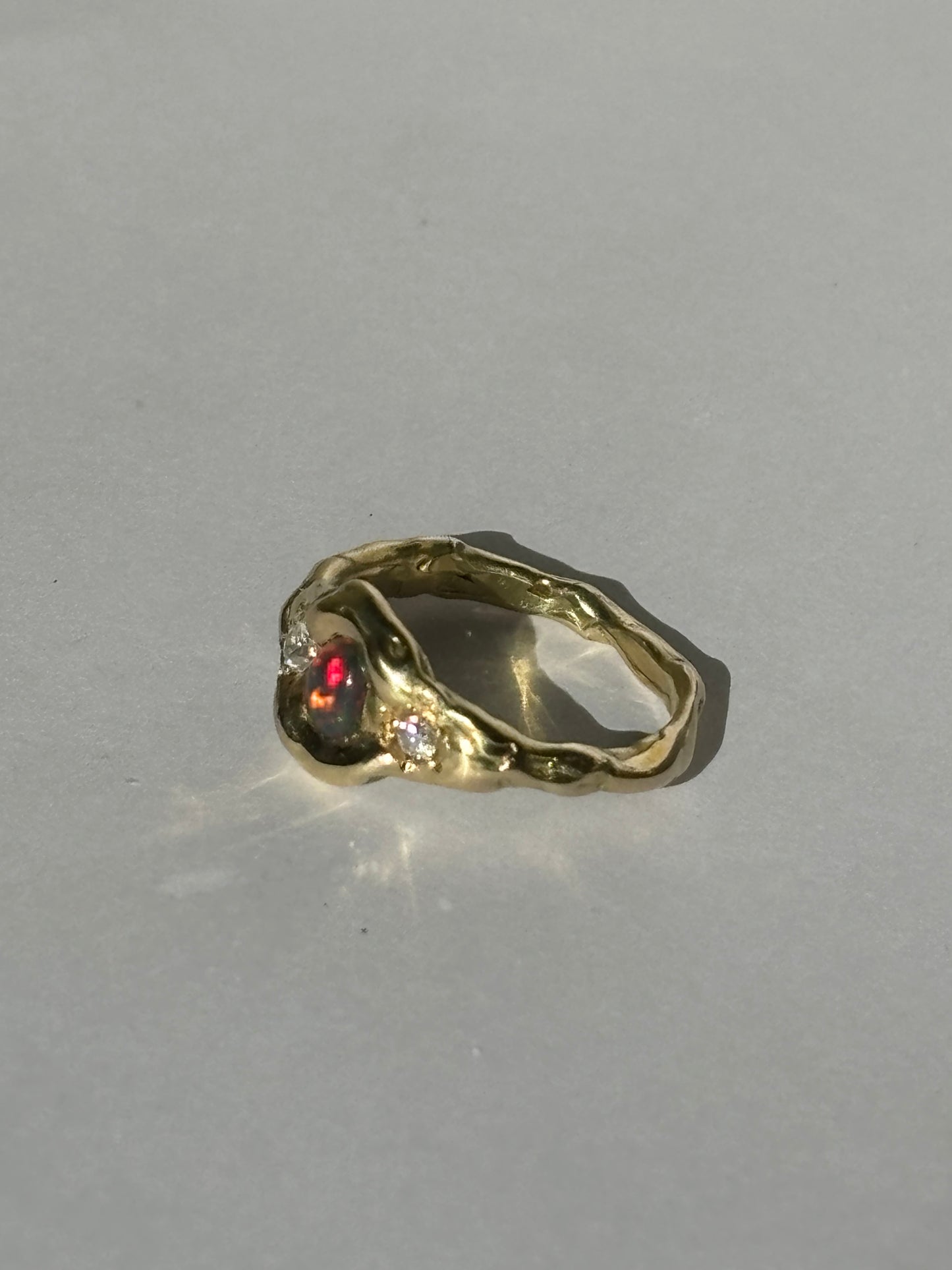 El Dorado Opal and Moissanites 18k Gold Ring