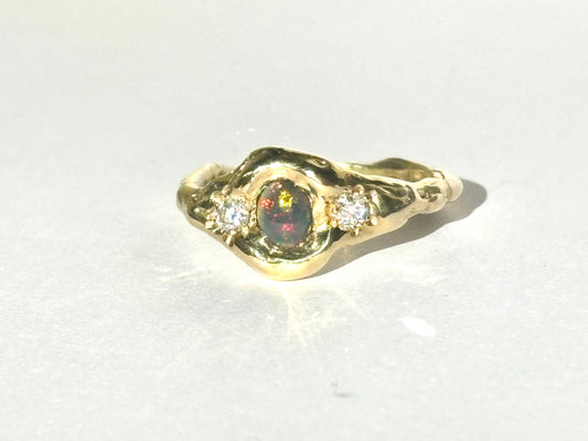 El Dorado Opal and Moissanites 18k Gold Ring