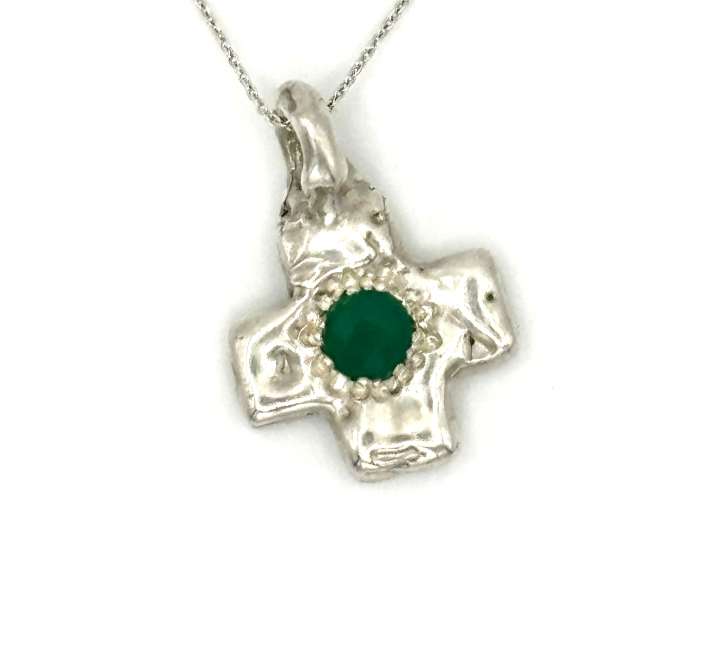 Green Onyx Cross in Silver