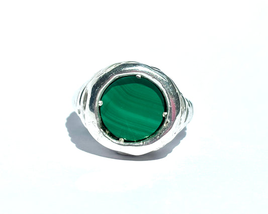 Round Malachite Ripple Ring