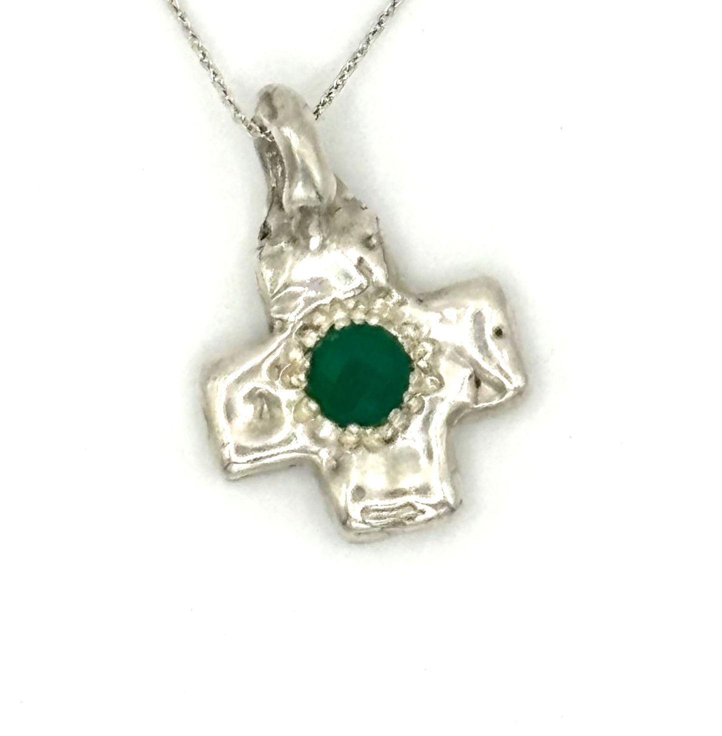 Green Onyx Cross in Silver