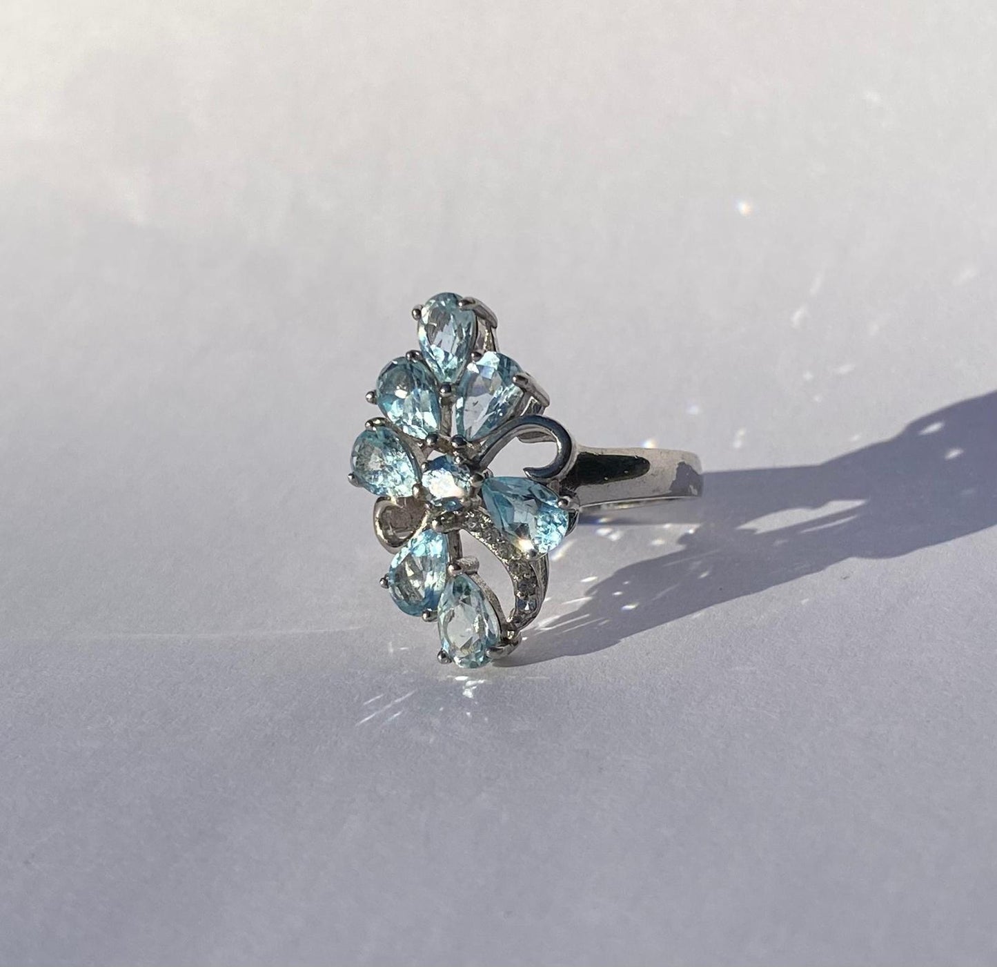 Vintage Aquamarine and Cubic Zirconia Silver ring
