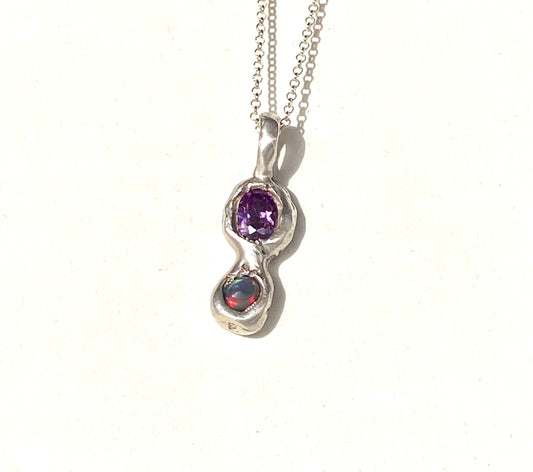 Purple CZ and Black Opal pendant in silver