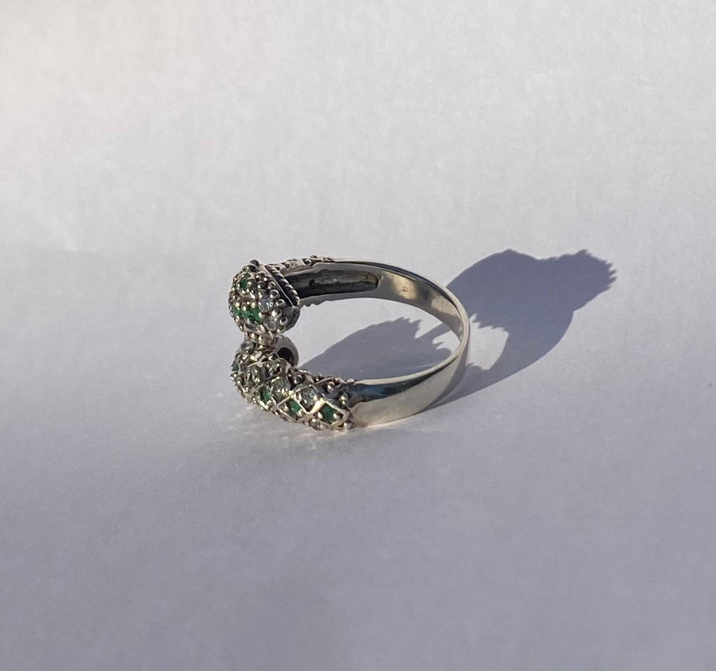 Amphisbaena Snake Ring with Emeralds and Cubic Zirconias