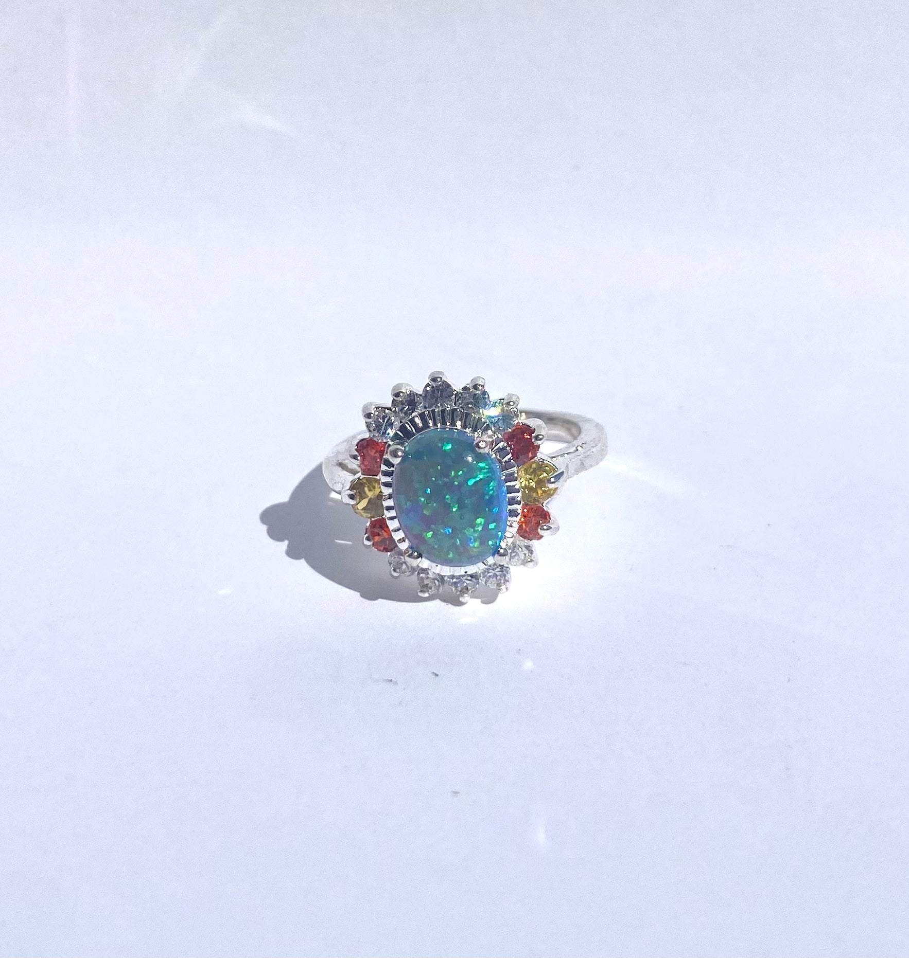 blue opal cubic circonias vintage silver ring