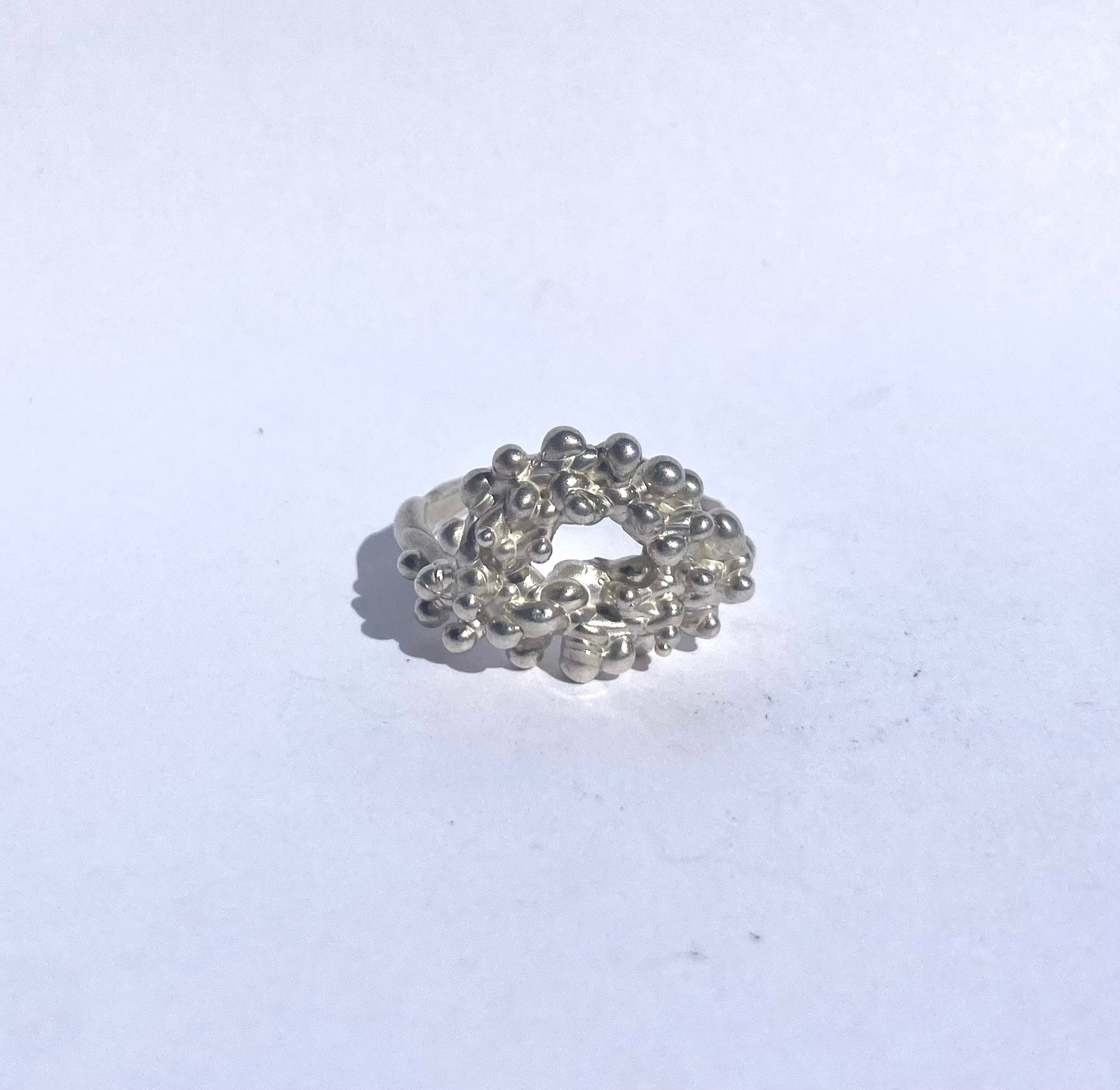 silver ring half circle silver droplets unique