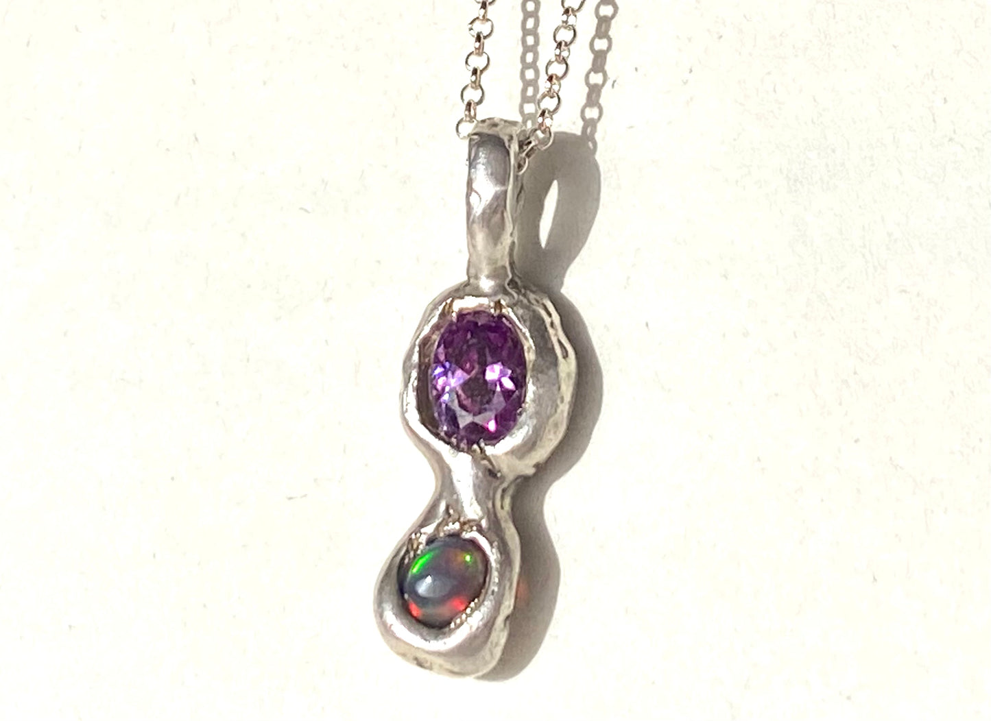 Purple CZ and Black Opal pendant in silver