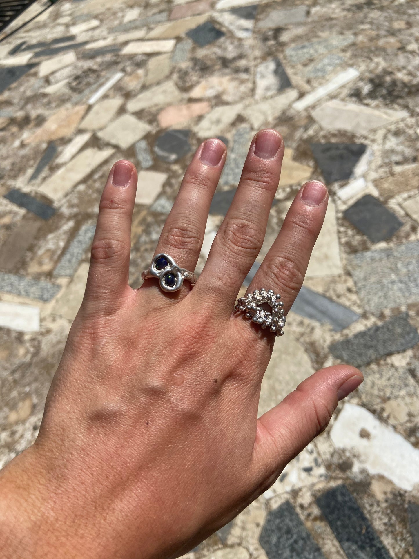 Half a Circle Silver Droplets Ring