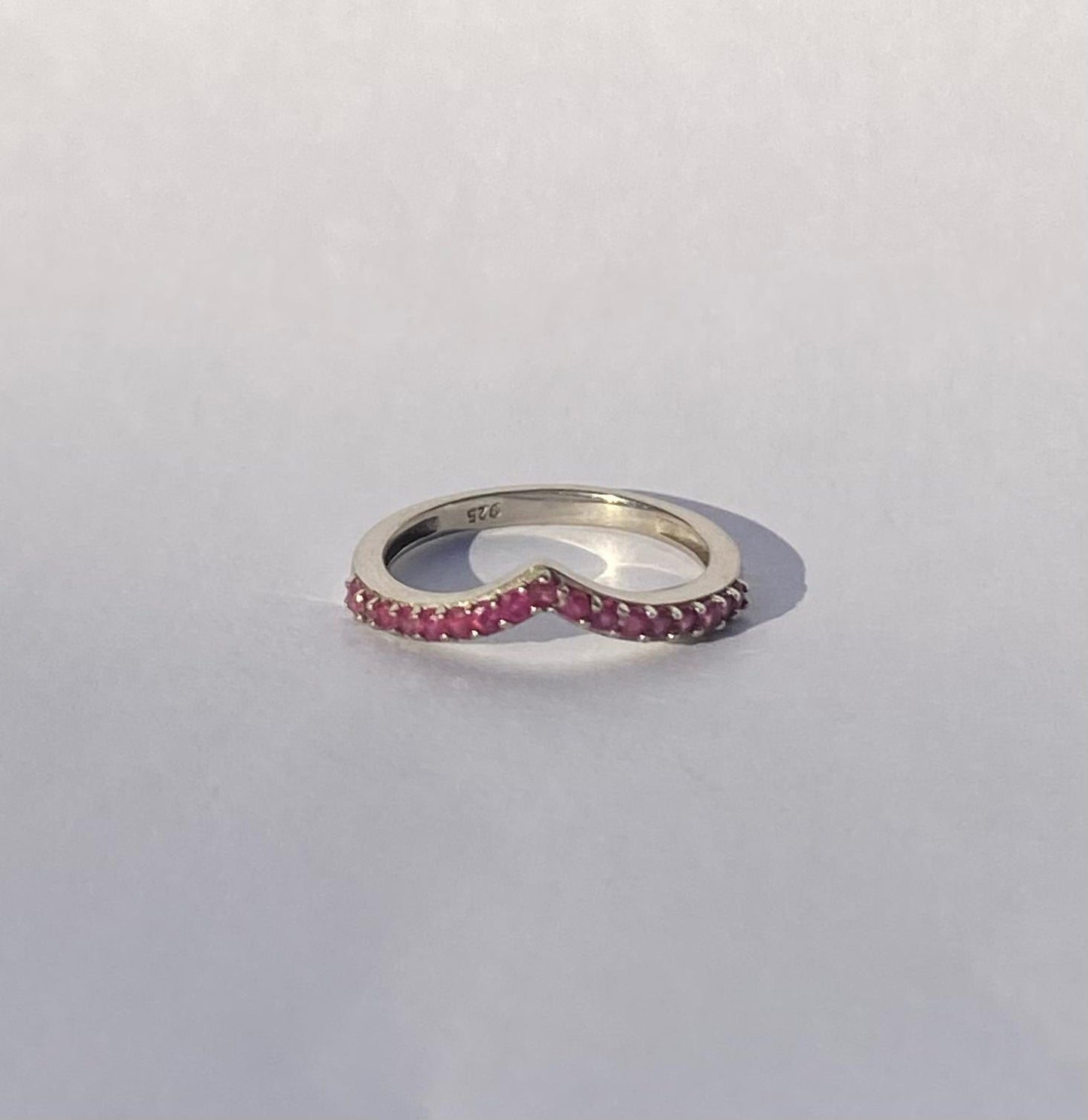 Vintage Silver and Rubies wave stacker ring