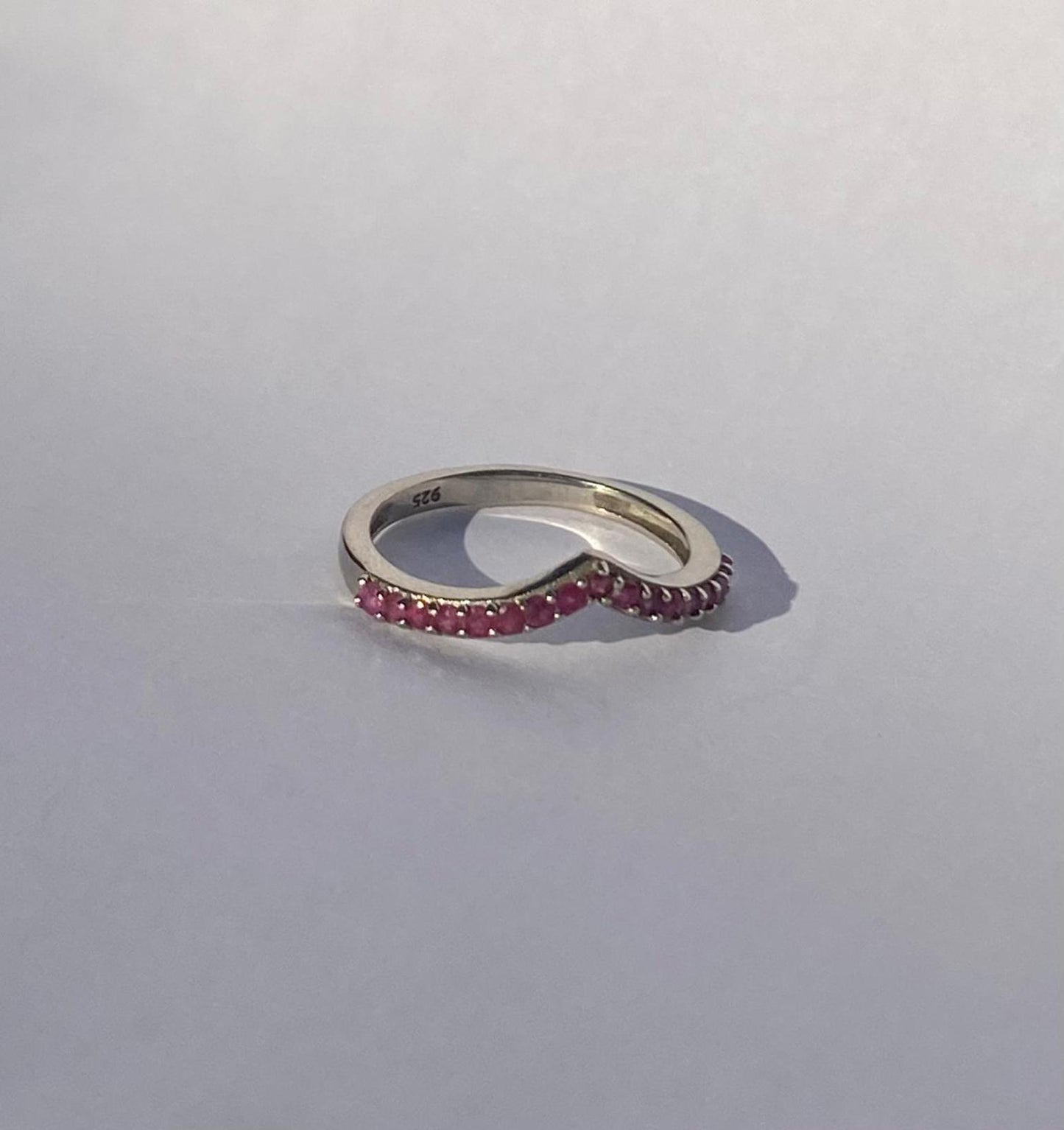 Vintage Silver and Rubies wave stacker ring