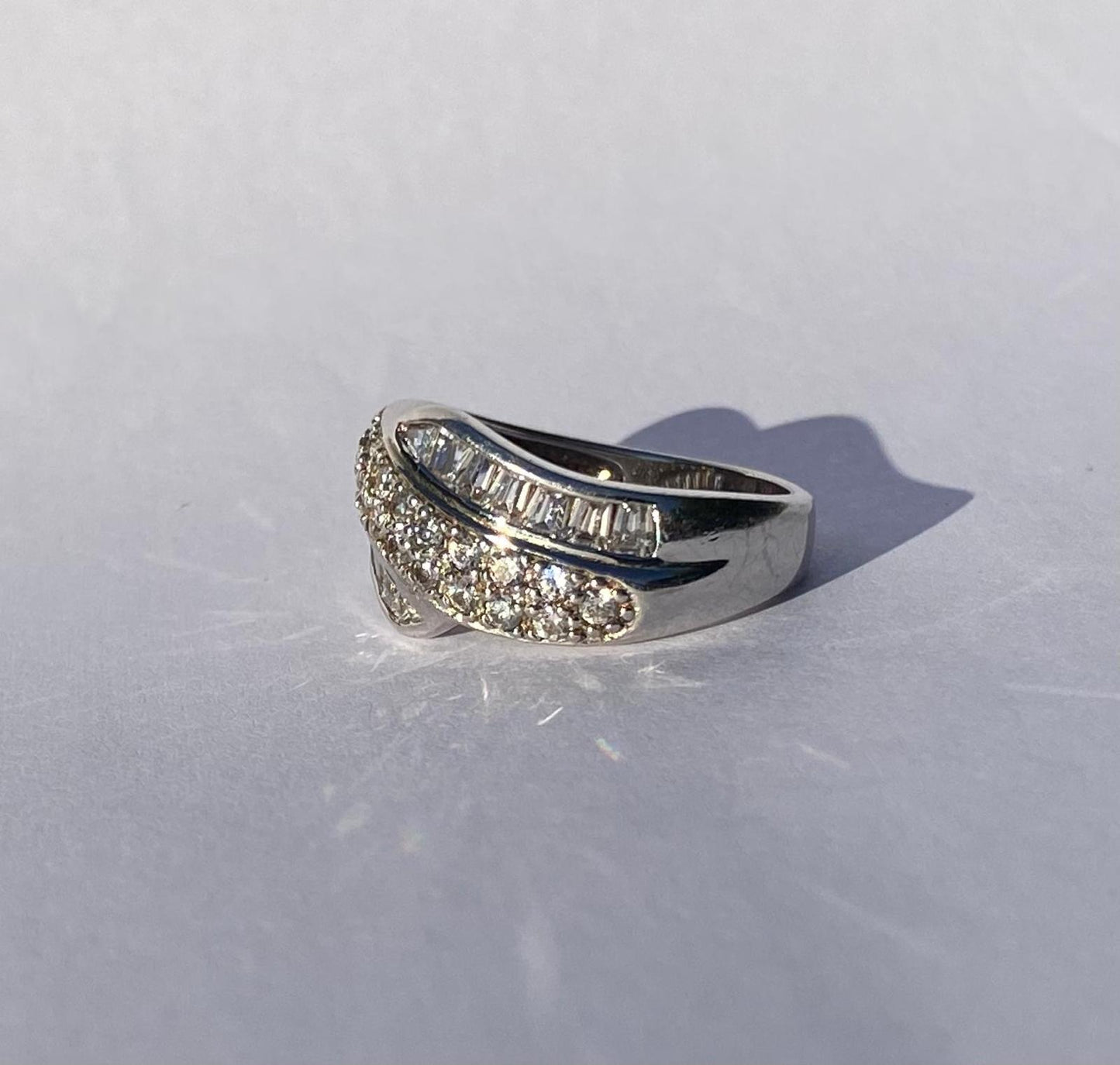 Vintage Silver Ring with round and baguette Cubic Zirconias