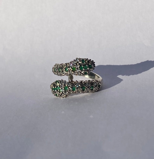 Amphisbaena Snake Ring with Emeralds and Cubic Zirconias