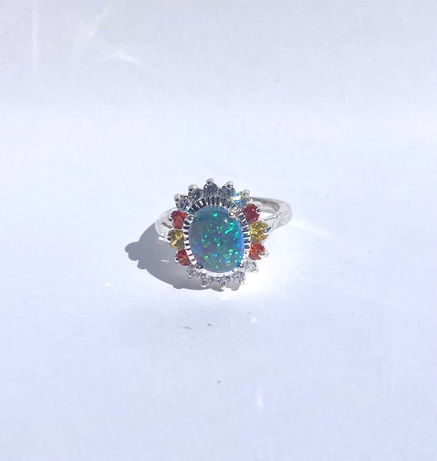 blue opal cubic circonias vintage silver ring 